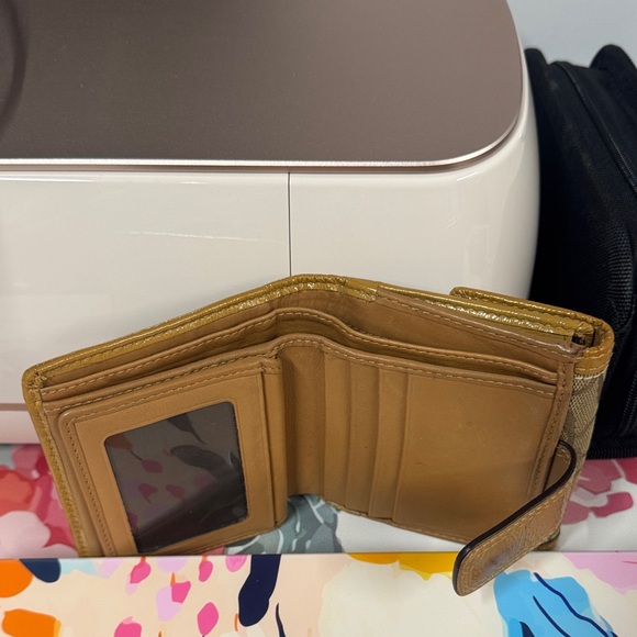 Coach Brown and Tan Canvas Wallet with Gold Buckle - Picture 3 of 3